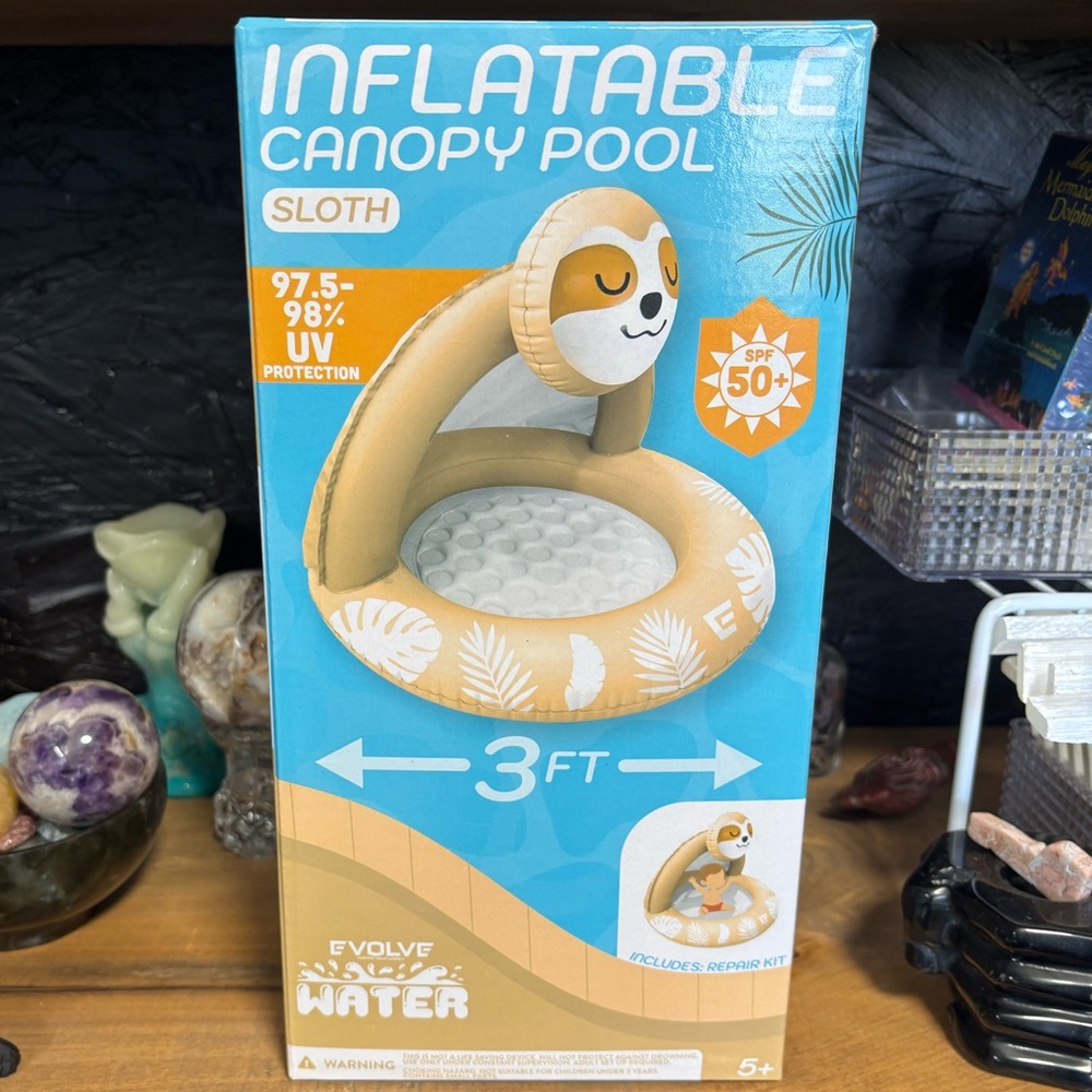 BNIB Sloth Inflatable Canopy Pool - Tan and White